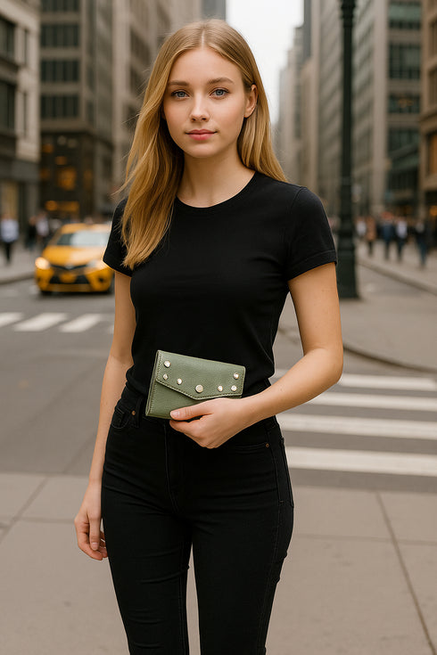 Barcelona Button Bag Groen glad