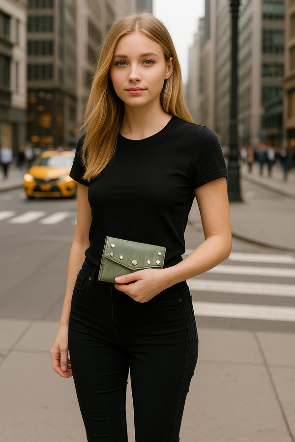 Barcelona Button Bag Groen glad