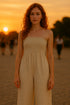 Strapless jumpsuit van 100% katoen met zakken