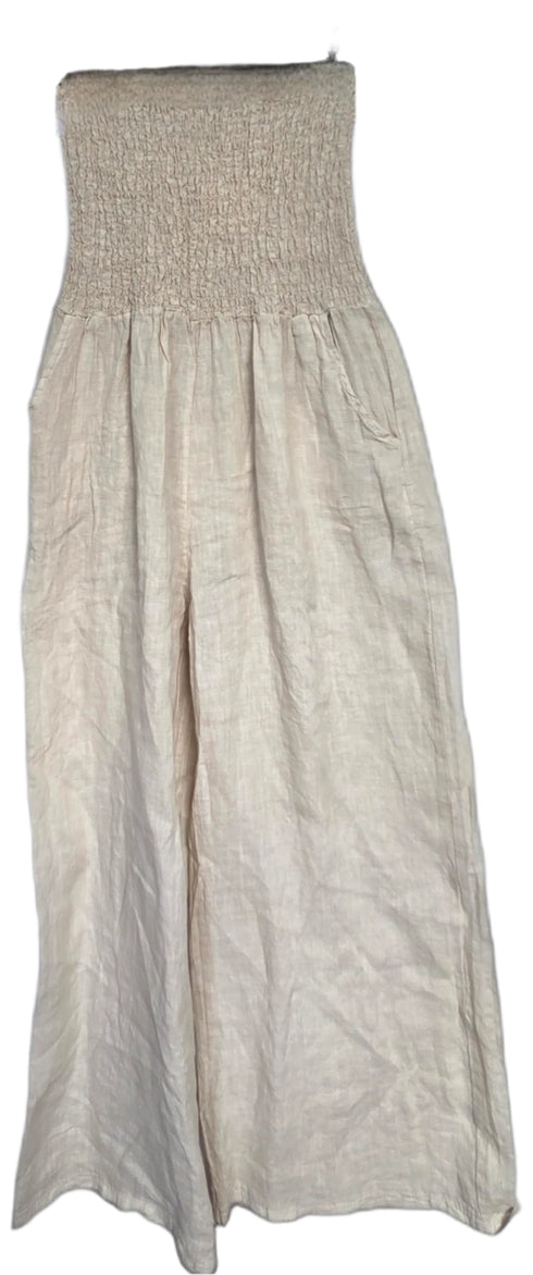 Strapless jumpsuit van 100% katoen met zakken