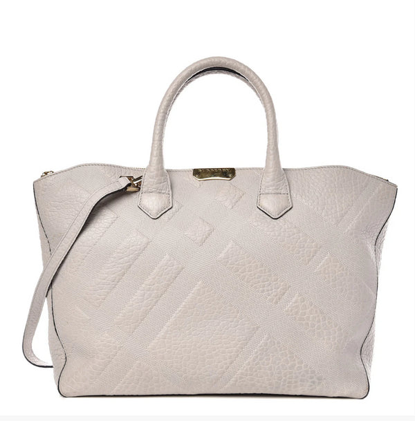 Burberry Heritage Grain Check Embossed Medium Dewsbury Tote Stone White